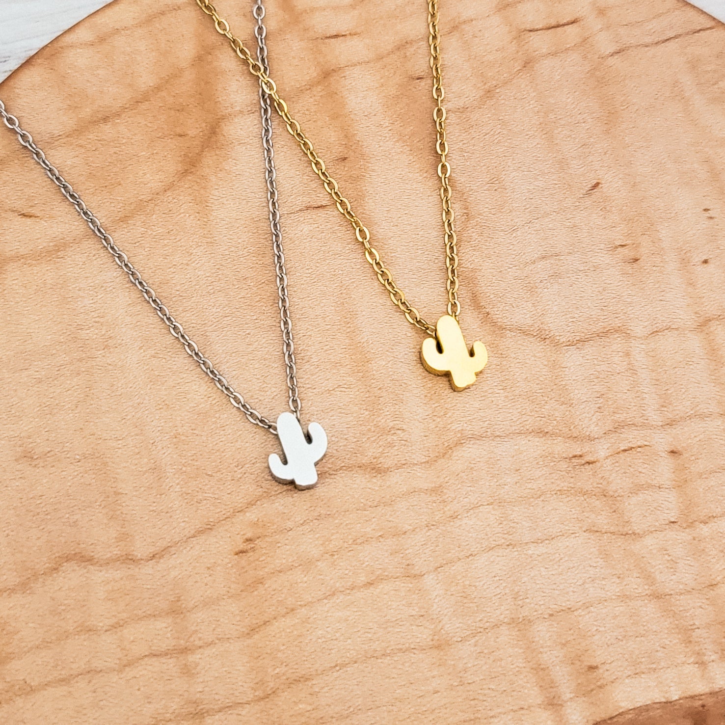 Tiny Cactus Charm Necklace (Silver or Gold), 1 Total, Metal Blank 128 - 