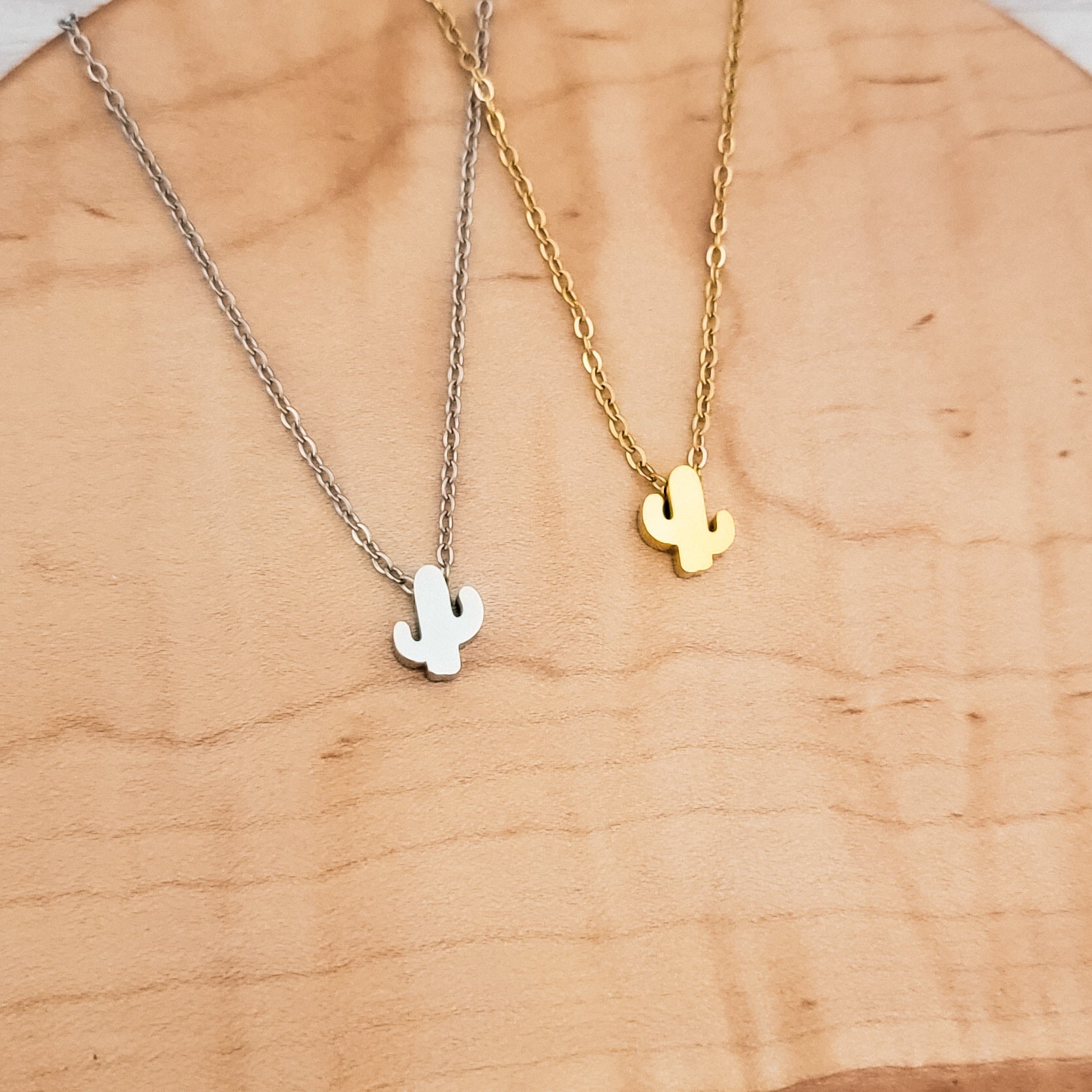 Tiny Cactus Charm Necklace (Silver or Gold), 1 Total, Metal Blank 128 - 