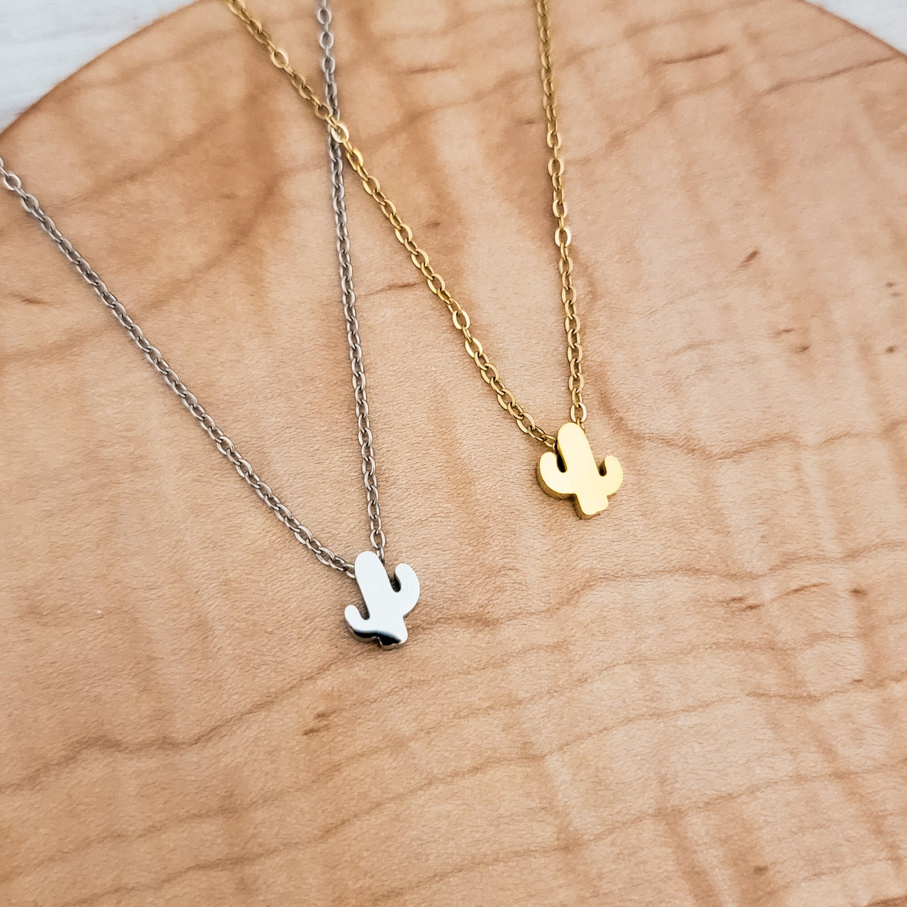 Tiny Cactus Charm Necklace (Silver or Gold), 1 Total, Metal Blank 128 - 