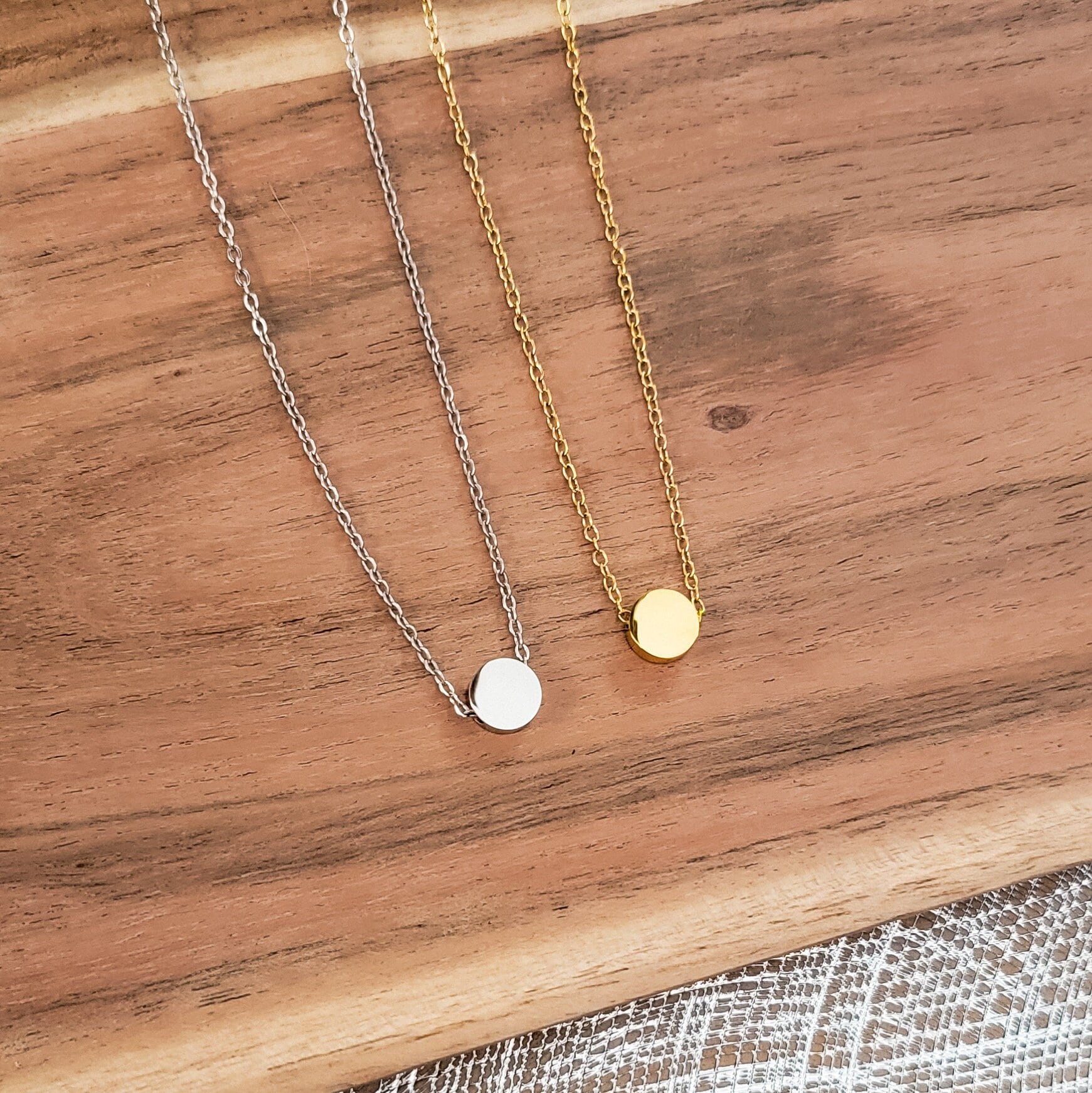 Tiny Circle Charm Necklace (Silver or Gold) or Optional Extra Beads, 1 Total, Metal Blank 52 - 