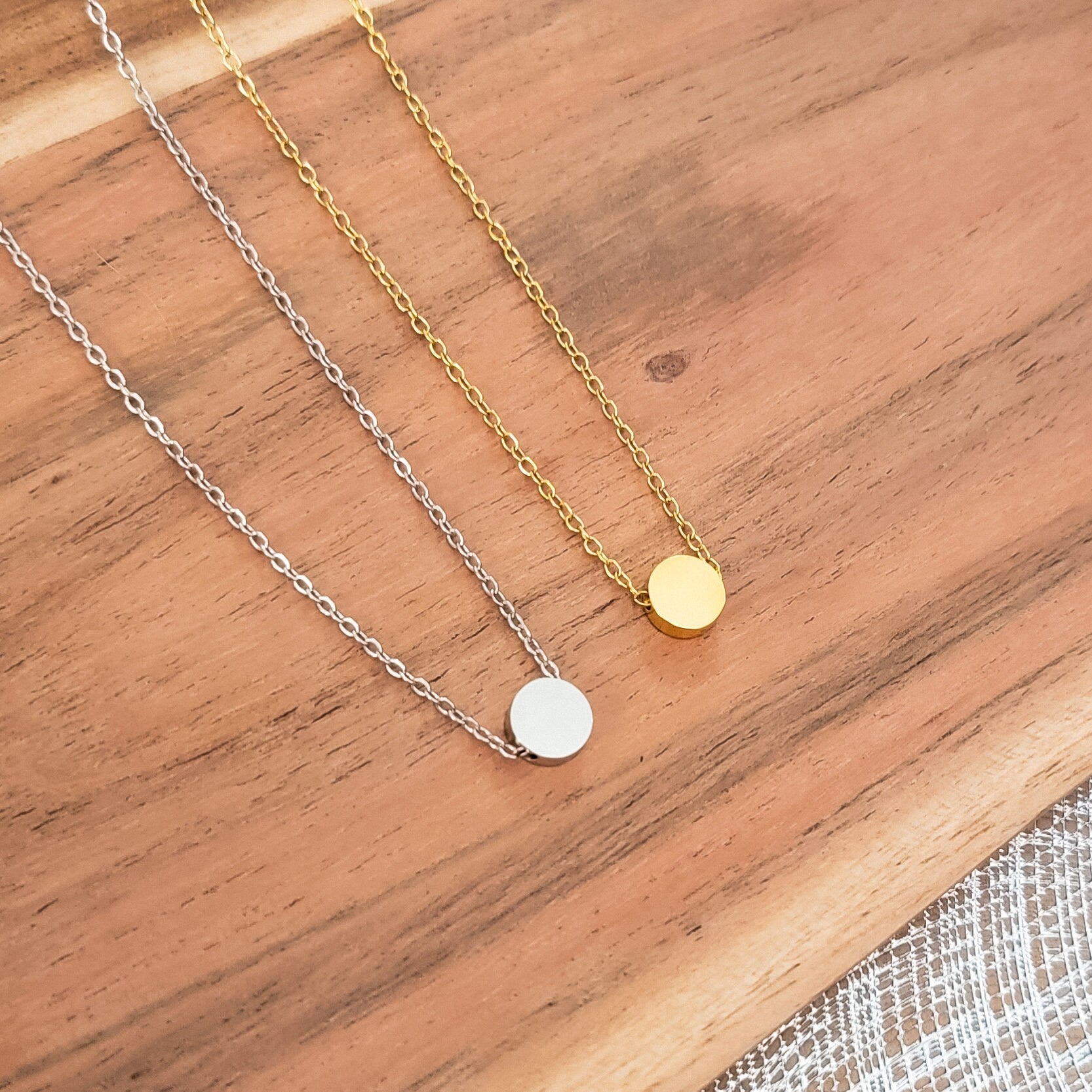 Tiny Circle Charm Necklace (Silver or Gold) or Optional Extra Beads, 1 Total, Metal Blank 52 - 