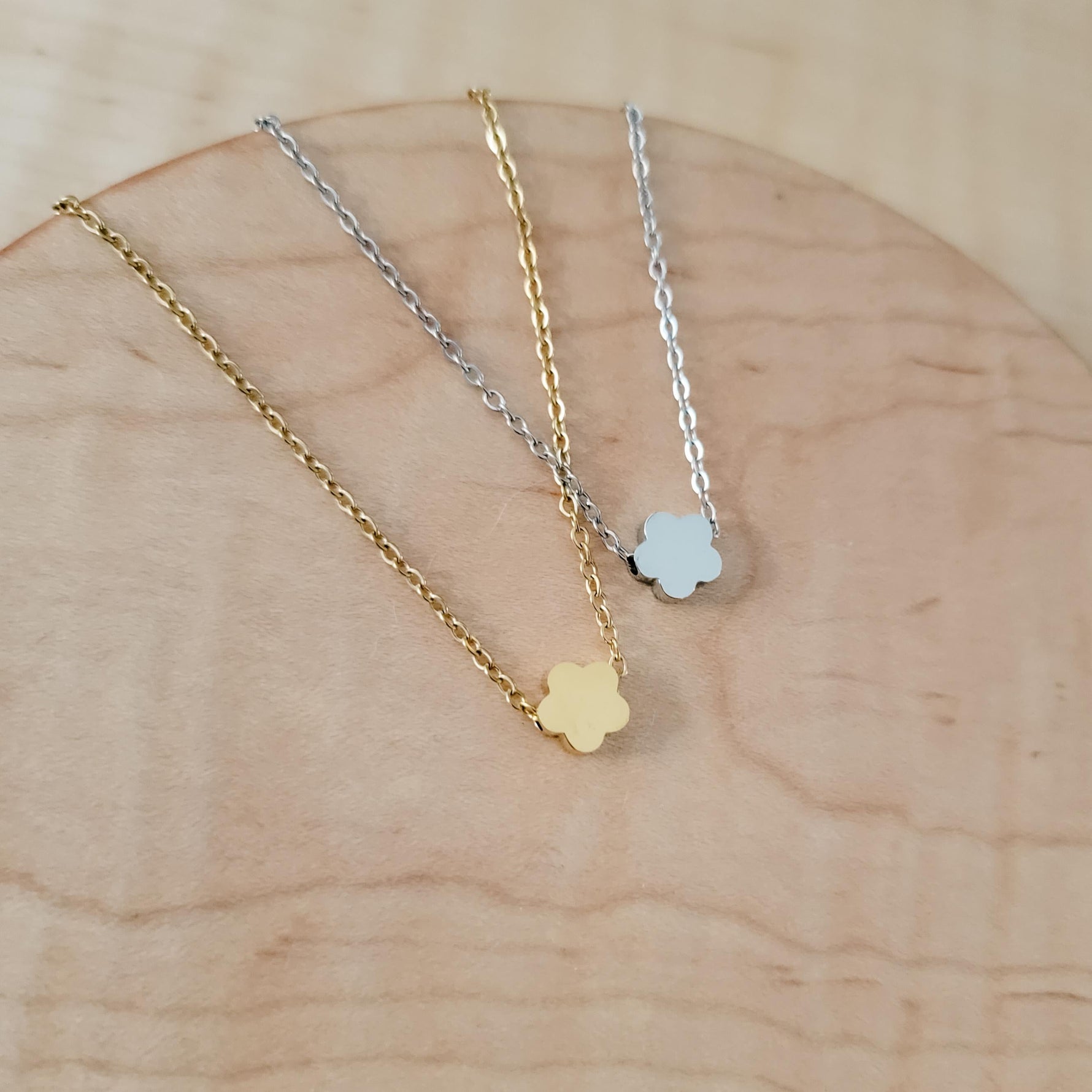 Tiny Flower Charm Necklace (Silver or Gold), 1 Total, Metal Blank 124 - 