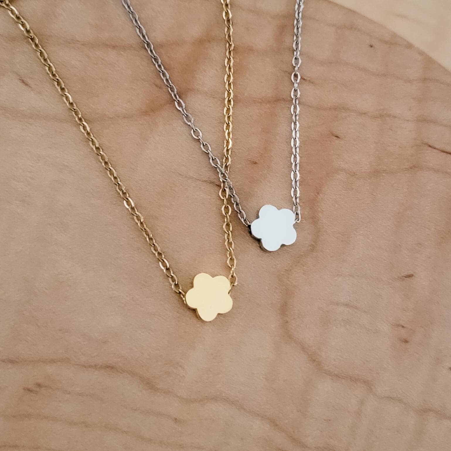 Tiny Flower Charm Necklace (Silver or Gold), 1 Total, Metal Blank 124 - 