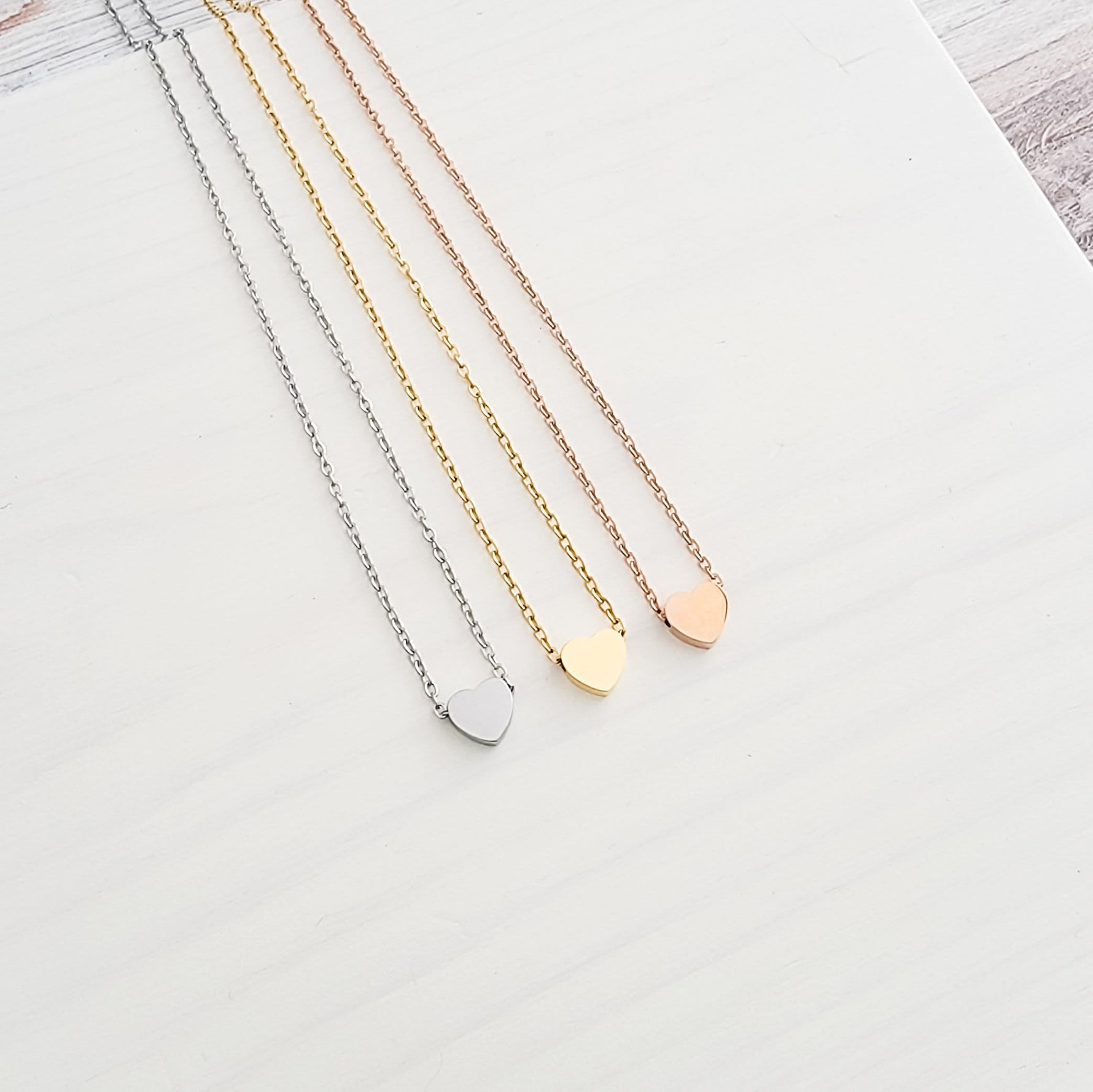 Tiny Heart Charm Necklace (Silver, Gold, Rose Gold), 1 Total, Metal Blank 15 - 