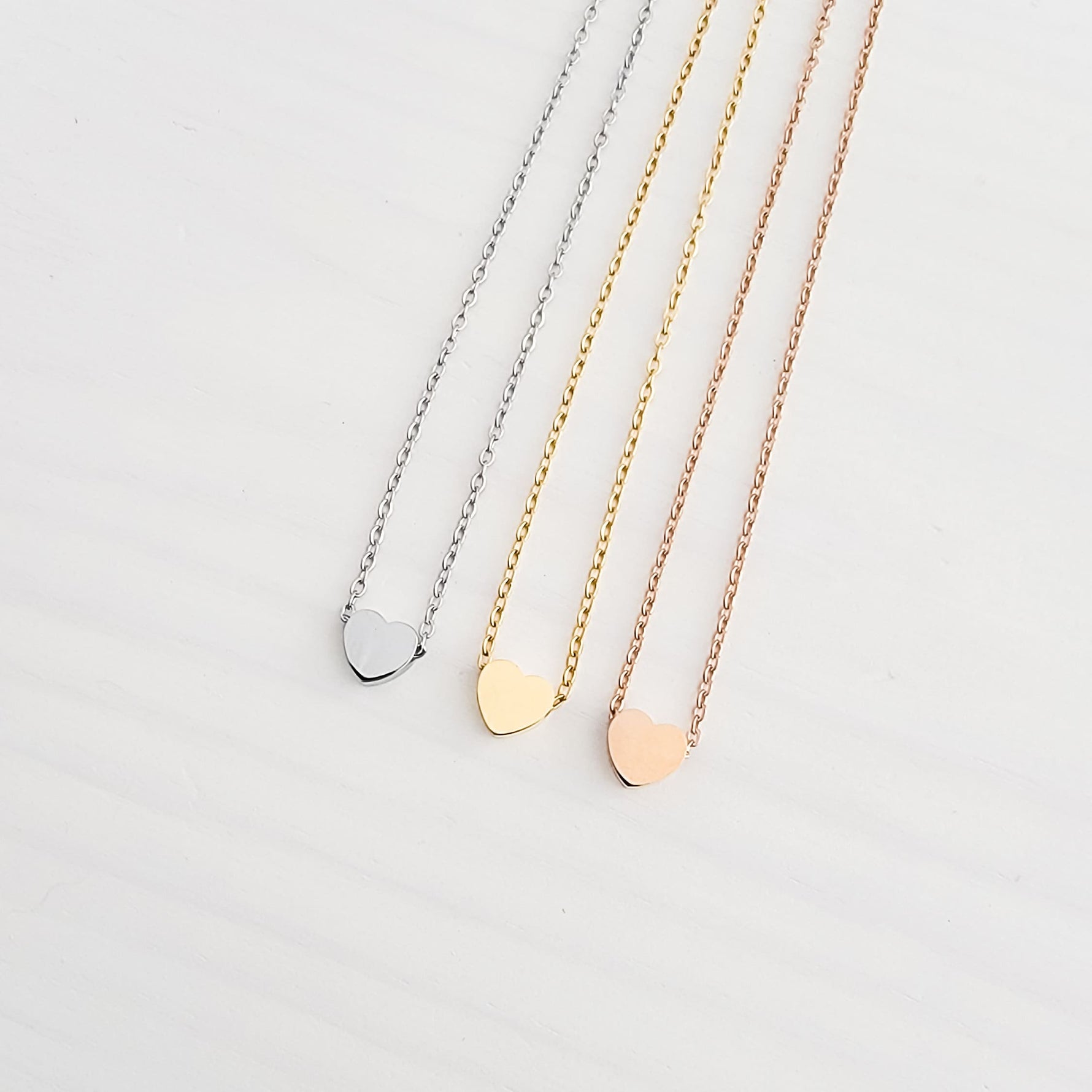 Tiny Heart Charm Necklace (Silver, Gold, Rose Gold), 1 Total, Metal Blank 15 - 