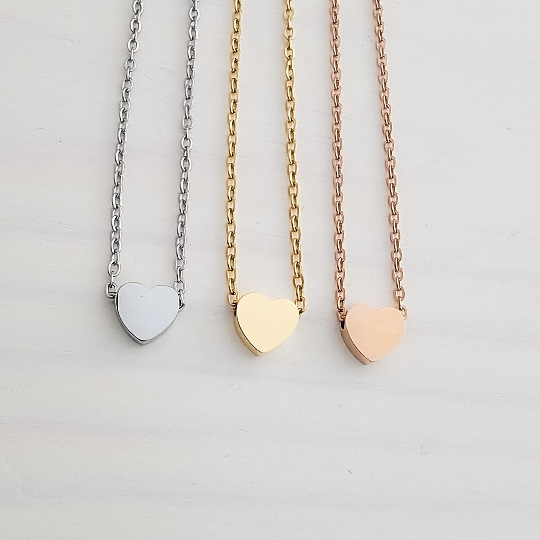 Tiny Heart Charm Necklace (Silver, Gold, Rose Gold), 1 Total, Metal Blank 15 - 