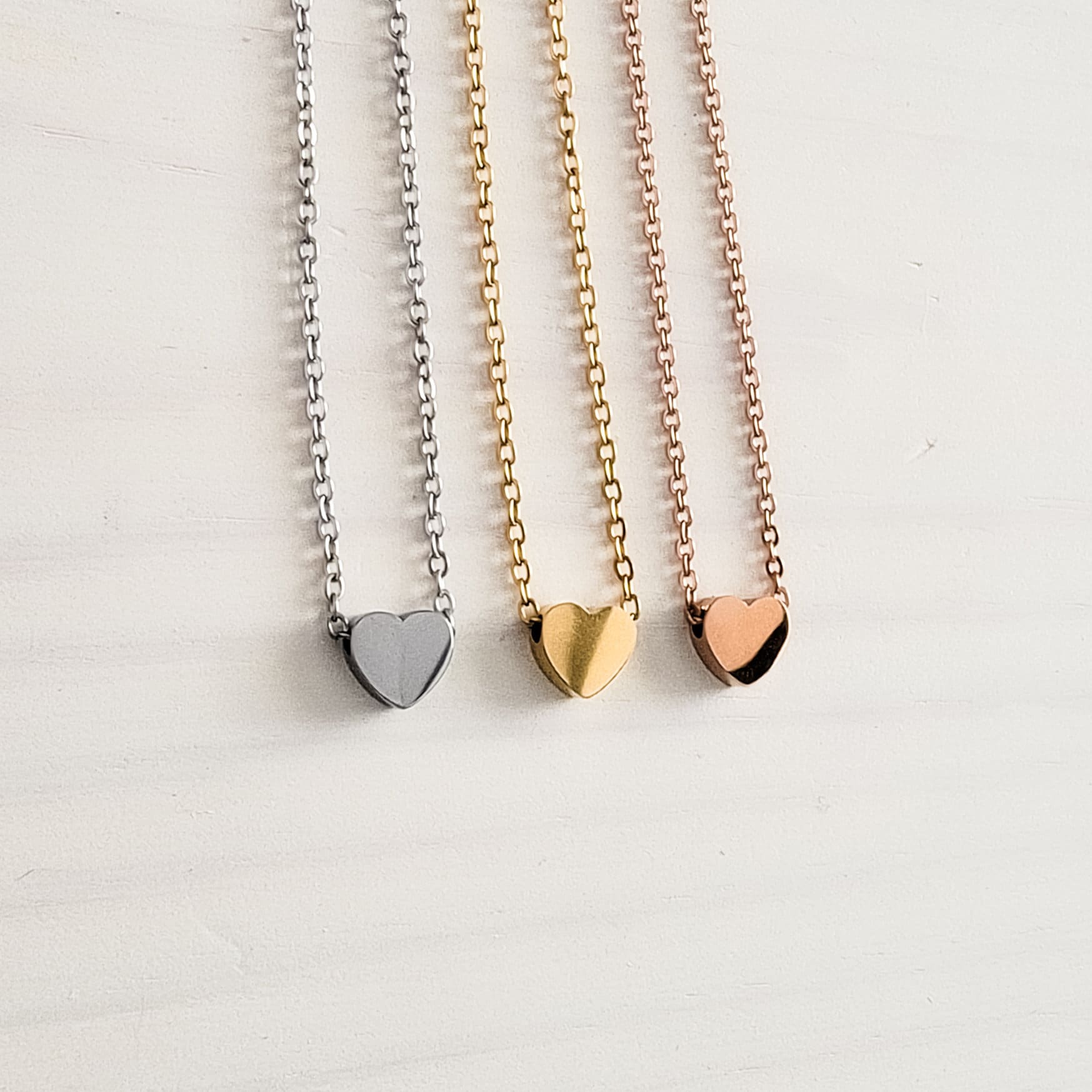 Tiny Heart Charm Necklace (Silver, Gold, Rose Gold), 1 Total, Metal Blank 15 - 