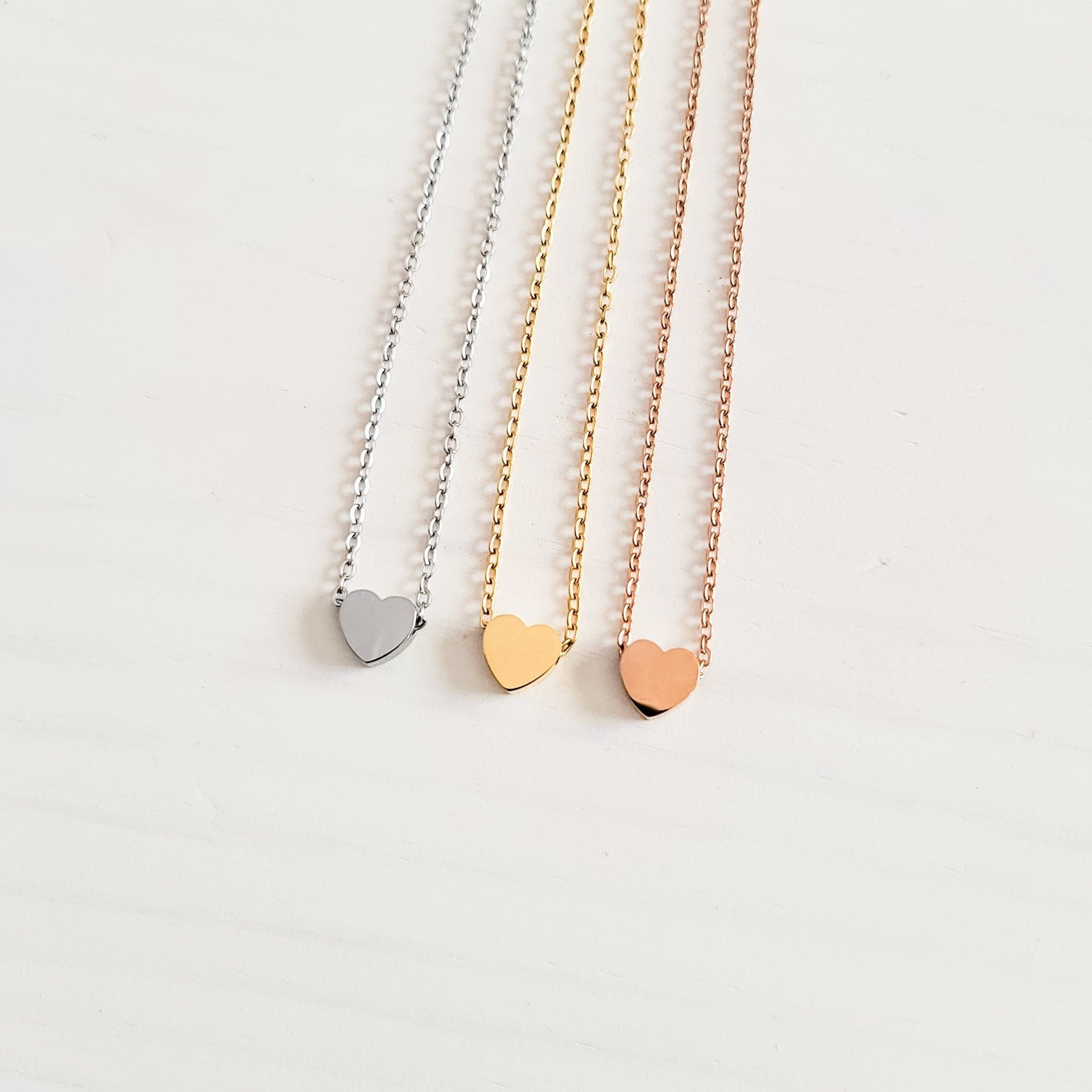 Tiny Heart Charm Necklace (Silver, Gold, Rose Gold), 1 Total, Metal Blank 15 - 