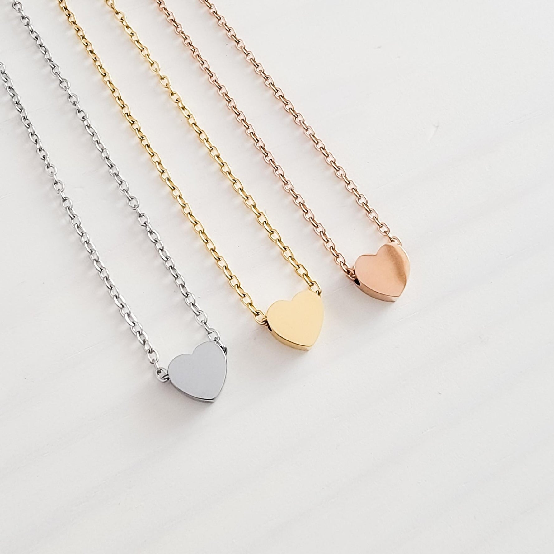 Tiny Heart Charm Necklace (Silver, Gold, Rose Gold), 1 Total, Metal Blank 15 - 