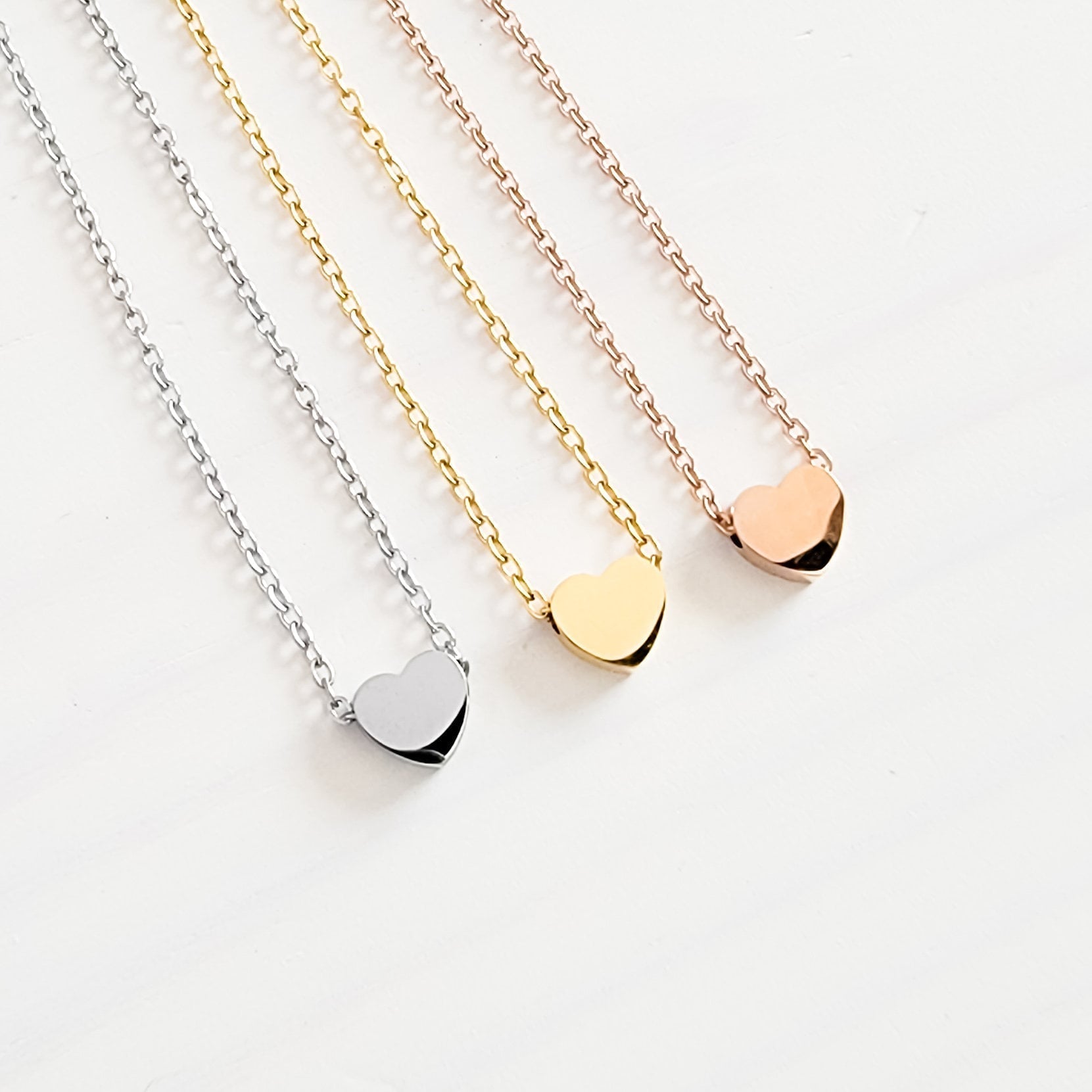 Tiny Heart Charm Necklace (Silver, Gold, Rose Gold), 1 Total, Metal Blank 15 - 