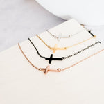 Tiny Horizontal Cross Necklace (Silver, Gold, Rose Gold, or Black), 1 Total, Metal Blank 42 - 