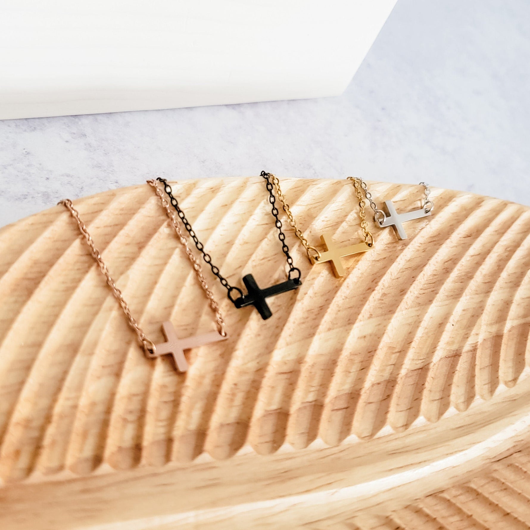 Tiny Horizontal Cross Necklace (Silver, Gold, Rose Gold, or Black), 1 Total, Metal Blank 42 - 