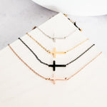 Tiny Horizontal Cross Necklace (Silver, Gold, Rose Gold, or Black), 1 Total, Metal Blank 42 - 