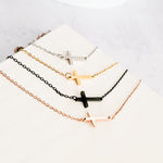 Tiny Horizontal Cross Necklace (Silver, Gold, Rose Gold, or Black), 1 Total, Metal Blank 42 - 