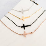 Tiny Horizontal Cross Necklace (Silver, Gold, Rose Gold, or Black), 1 Total, Metal Blank 42 - 