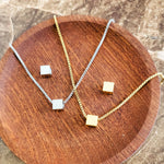 Tiny Square Charm Necklace (Silver or Gold) or Optional Extra Beads, Metal Blank 144 - 