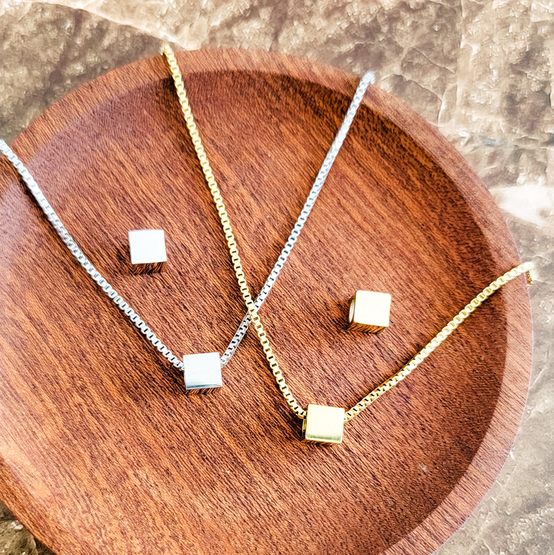 Tiny Square Charm Necklace (Silver or Gold) or Optional Extra Beads, Metal Blank 144 - 