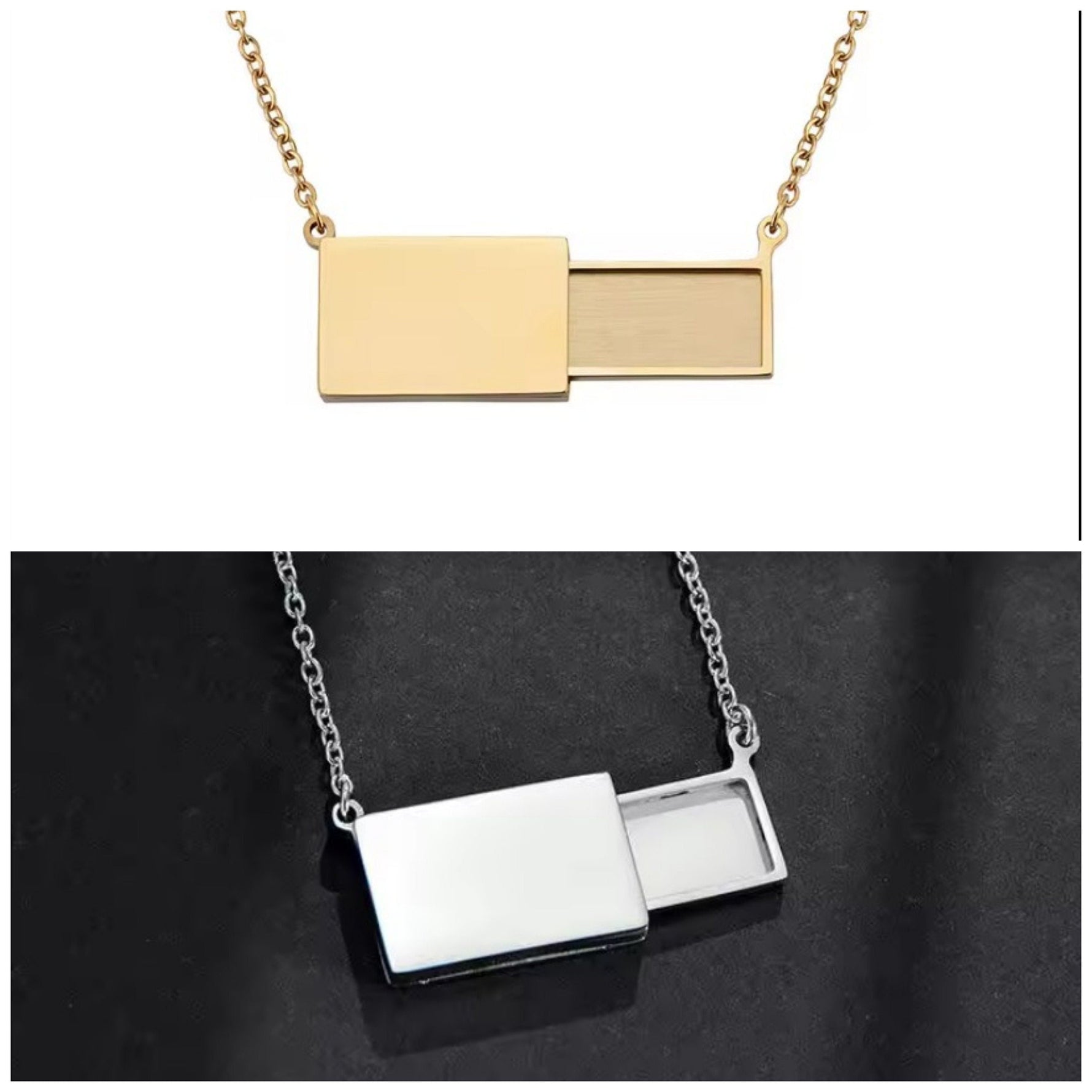 Veiled Postcard Necklace (Silver or Gold), 1 Total, Metal Blank 53 - 