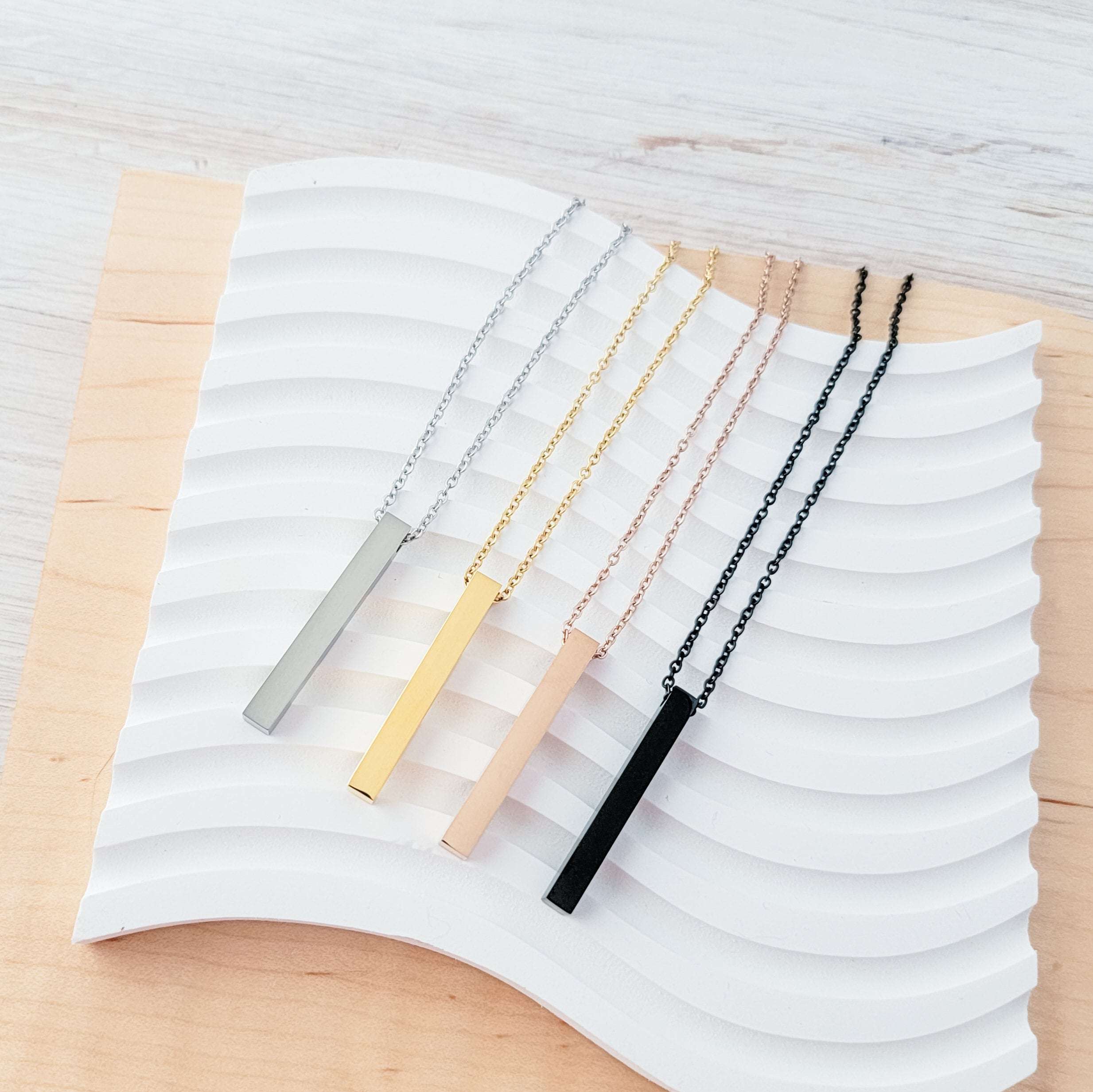 Vertical Bar Necklace (Silver, 14k Gold, Rose Gold, Black, or Rainbow), 1 Total, Metal Blank 5 - 
