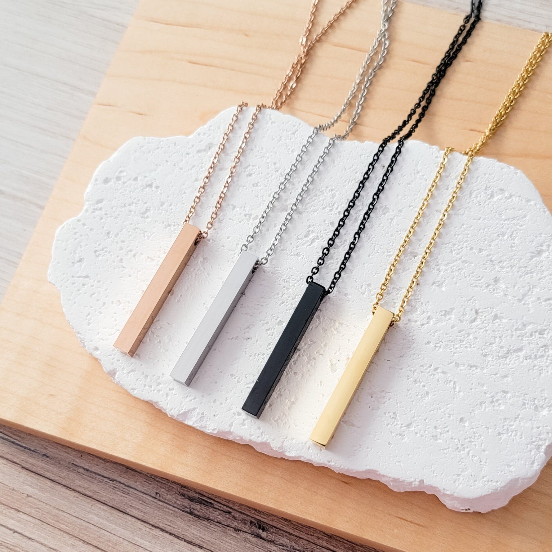 Vertical Bar Necklace (Silver, 14k Gold, Rose Gold, Black, or Rainbow), 1 Total, Metal Blank 5 - 