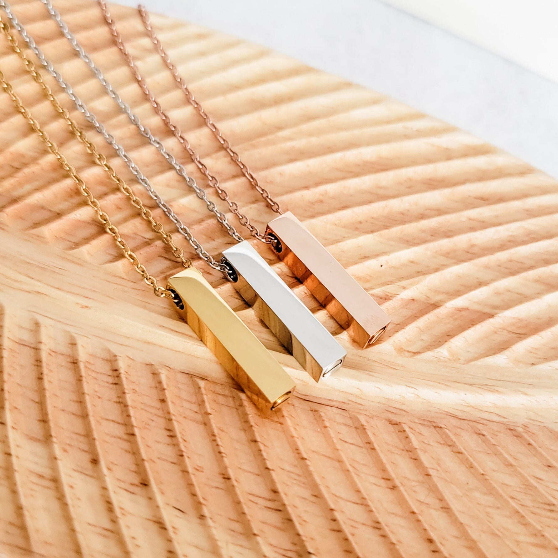 Vertical Bar Urn Memorial Necklace (Silver, Gold, or Rose Gold), 1 Total, Metal Blank 43 - 