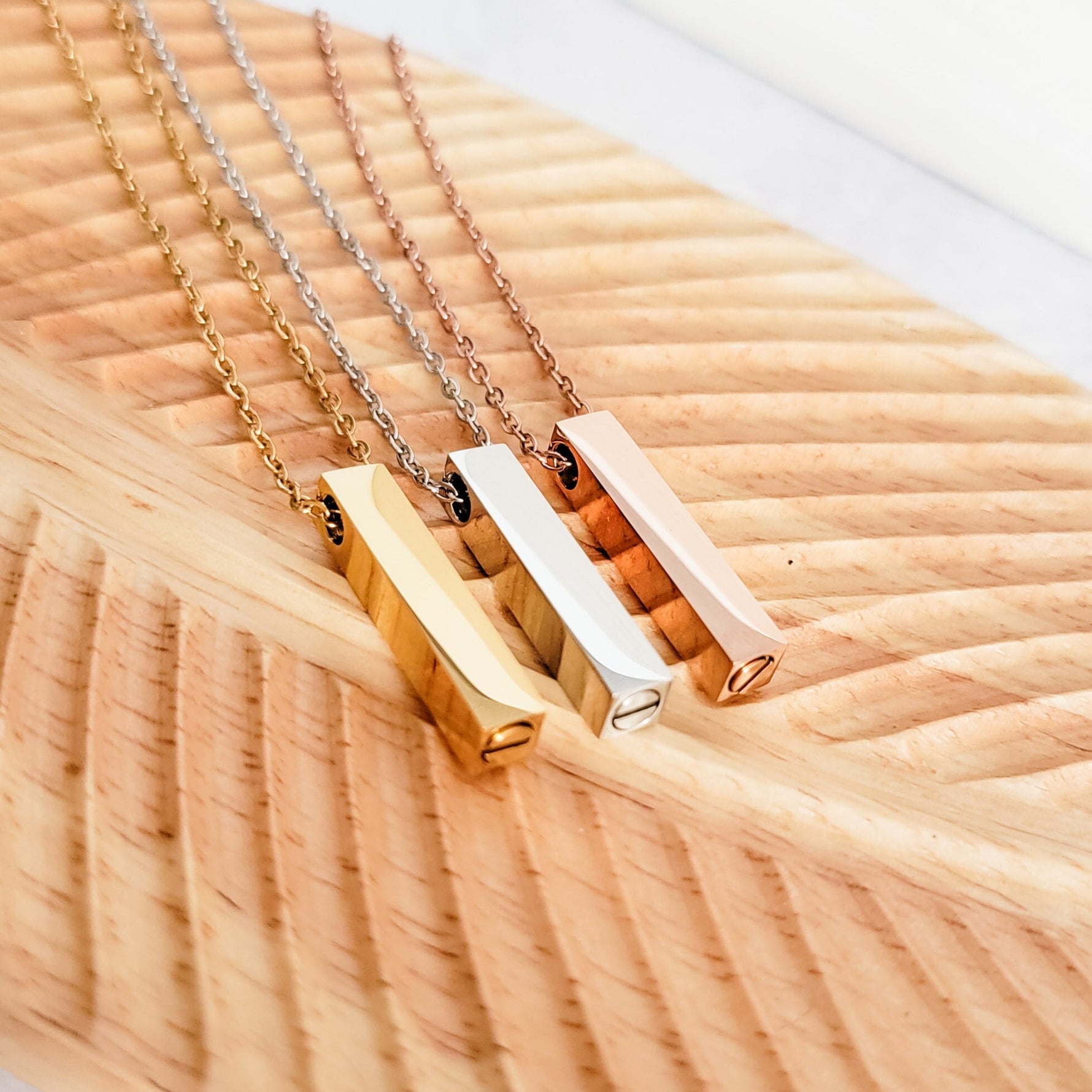 Vertical Bar Urn Memorial Necklace (Silver, Gold, or Rose Gold), 1 Total, Metal Blank 43 - 
