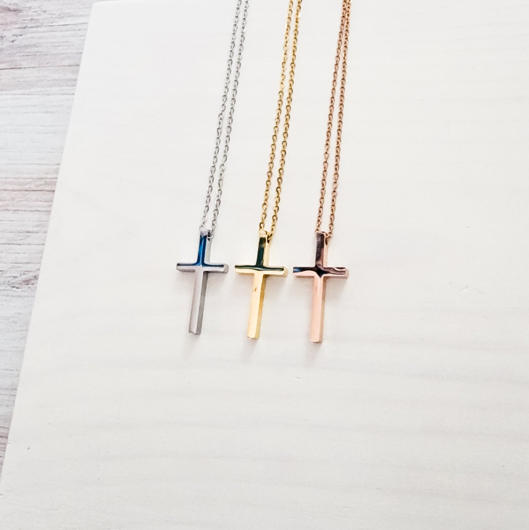 Vertical Cross Necklace (Silver, Gold, Rose Gold, or Black), 1 Total, Metal Blank 24 - 
