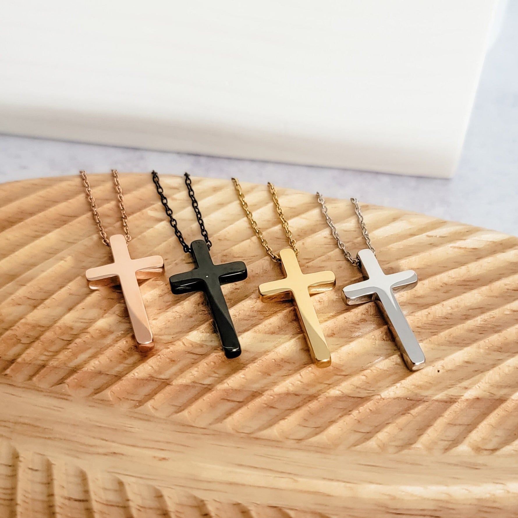 Vertical Cross Necklace (Silver, Gold, Rose Gold, or Black), 1 Total, Metal Blank 24 - 