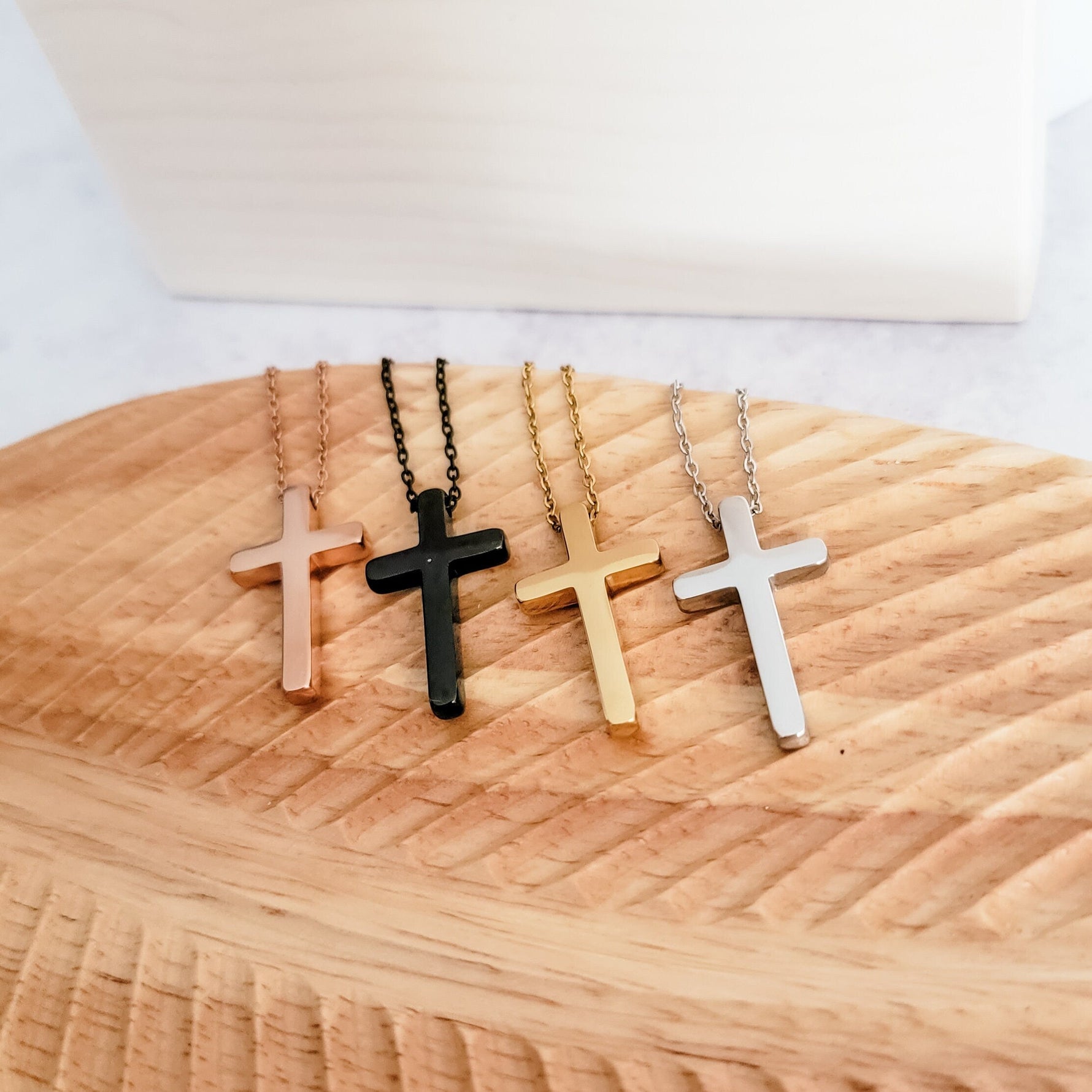 Vertical Cross Necklace (Silver, Gold, Rose Gold, or Black), 1 Total, Metal Blank 24 - 