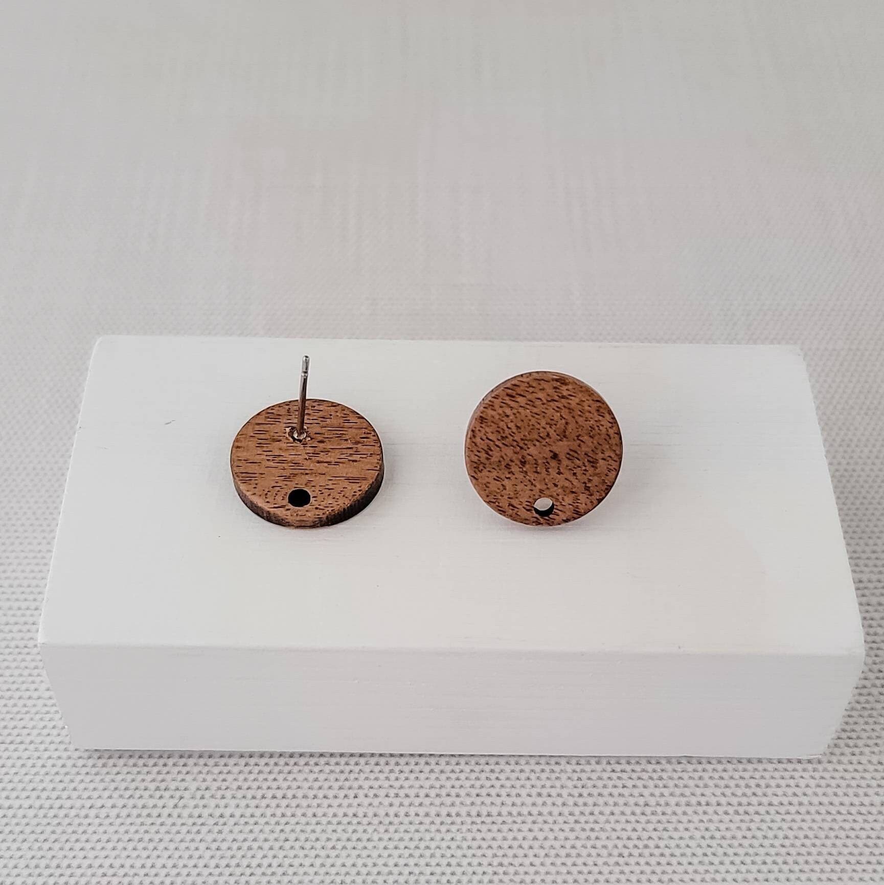 Walnut Wooden 15mm Solid Circle Studs, 10 Pieces, Wood 19 - 