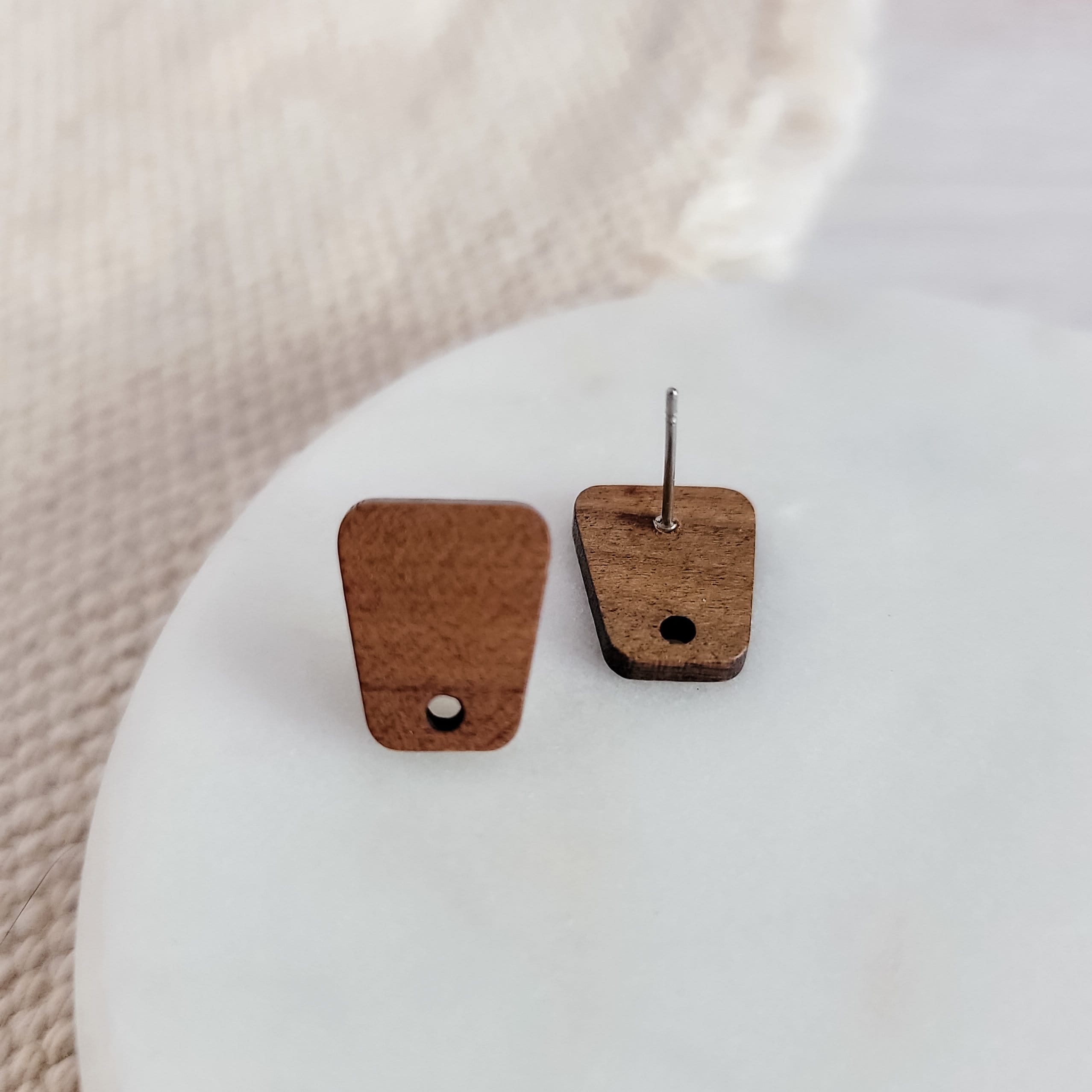 Walnut Wooden Angular Trapezoid Studs, 10 Pieces, Wood 28 - 