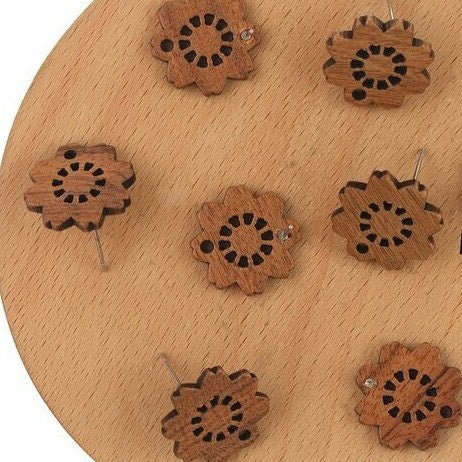 Walnut Wooden Flower Cutout Studs, 10 Pieces, Wood 6 - 