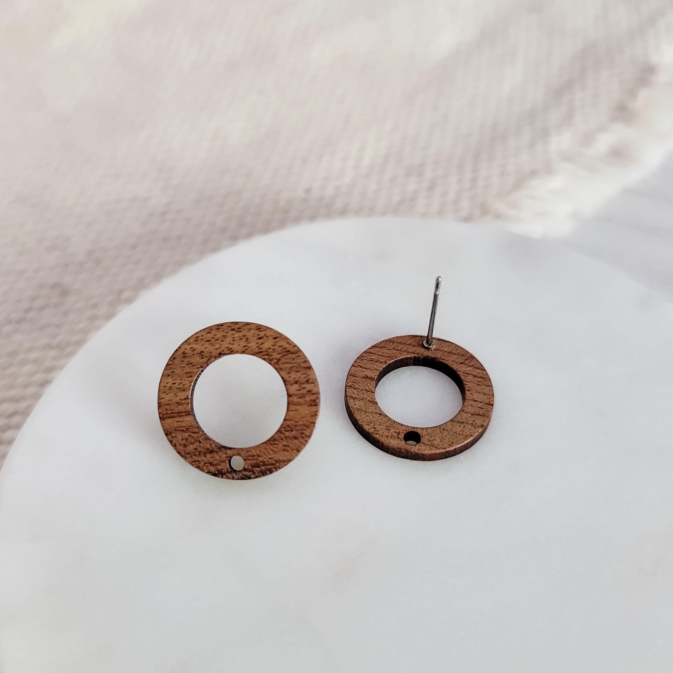 Walnut Wooden Open Circle Studs, 10 Pieces, Wood 18 - 