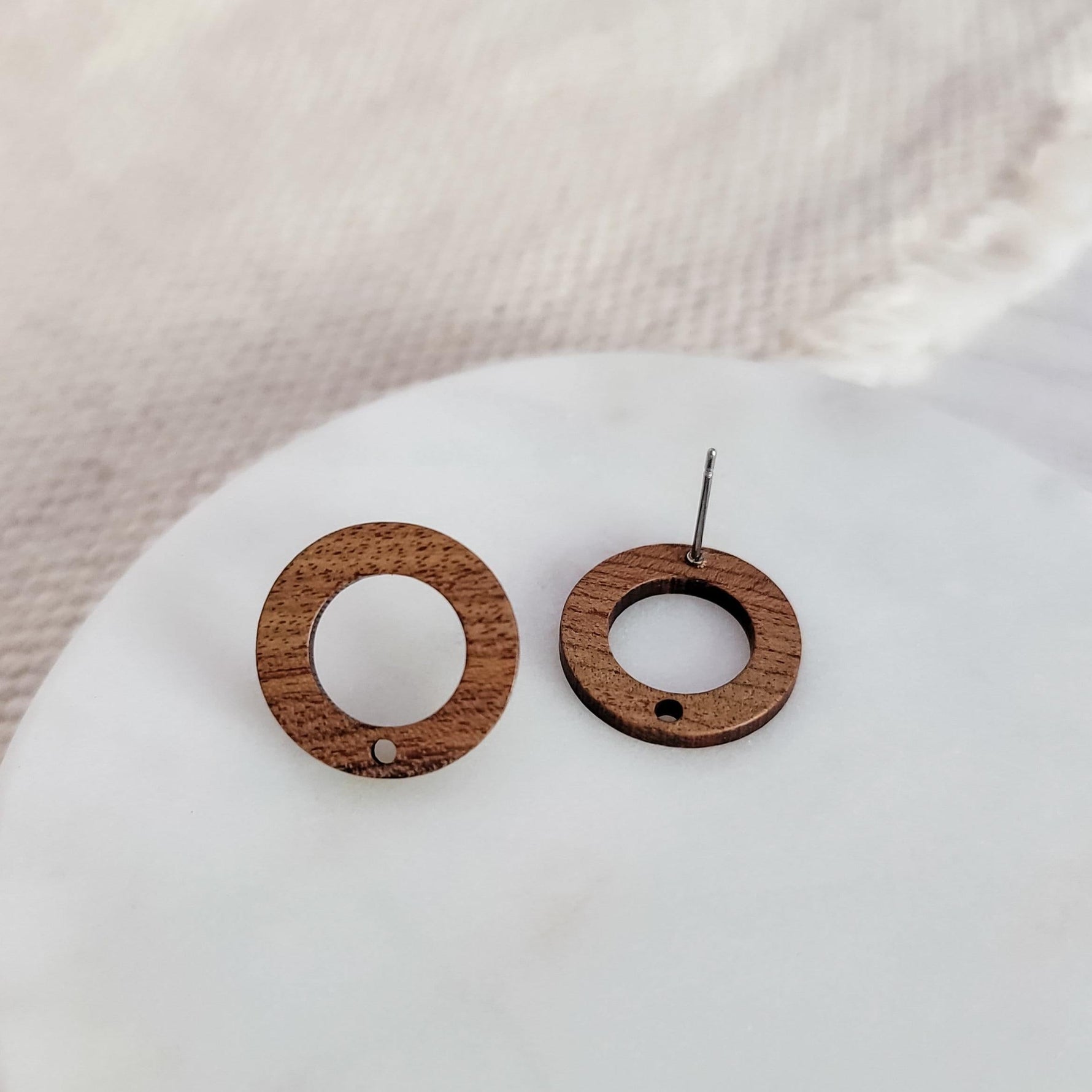 Walnut Wooden Open Circle Studs, 10 Pieces, Wood 18 - 