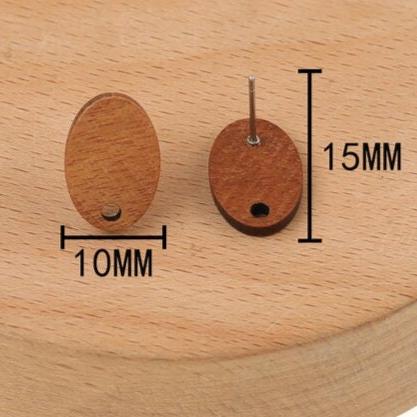 Walnut Wooden Oval Studs, 10 Pieces, Wood 17 - 