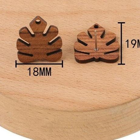 Walnut Wooden Palm Leaf Studs, 10 Pieces, Wood 2 - 