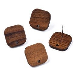 Walnut Wooden Rounded Square Studs, 10 Pieces, Wood 27 - 
