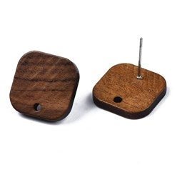 Walnut Wooden Rounded Square Studs, 10 Pieces, Wood 27 - 