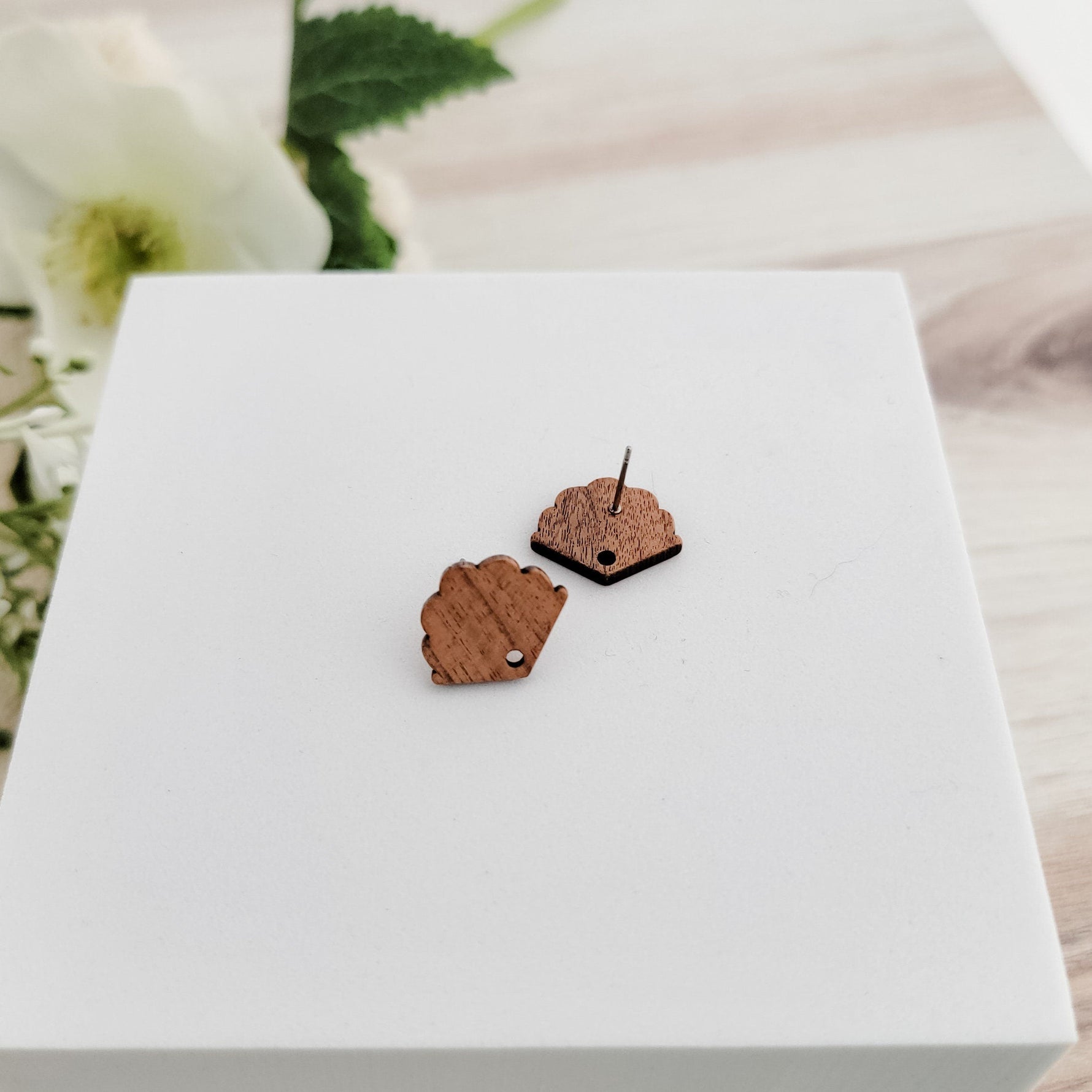 Walnut Wooden Scalloped Fan Studs, 10 Pieces, Wood 8 - 