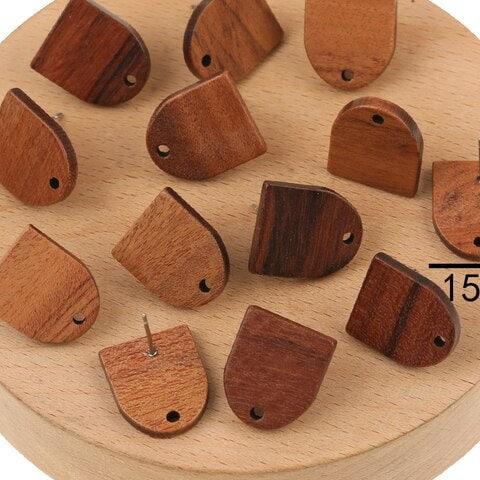 Walnut Wooden Semi Oval Studs, 10 Pieces, Wood 20 - 