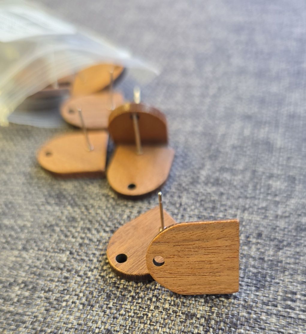 Walnut Wooden Semi Oval Studs, 10 Pieces, Wood 20 - 