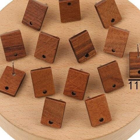 Walnut Wooden Short Rectangle Studs, 10 Pieces, Wood 26 - 