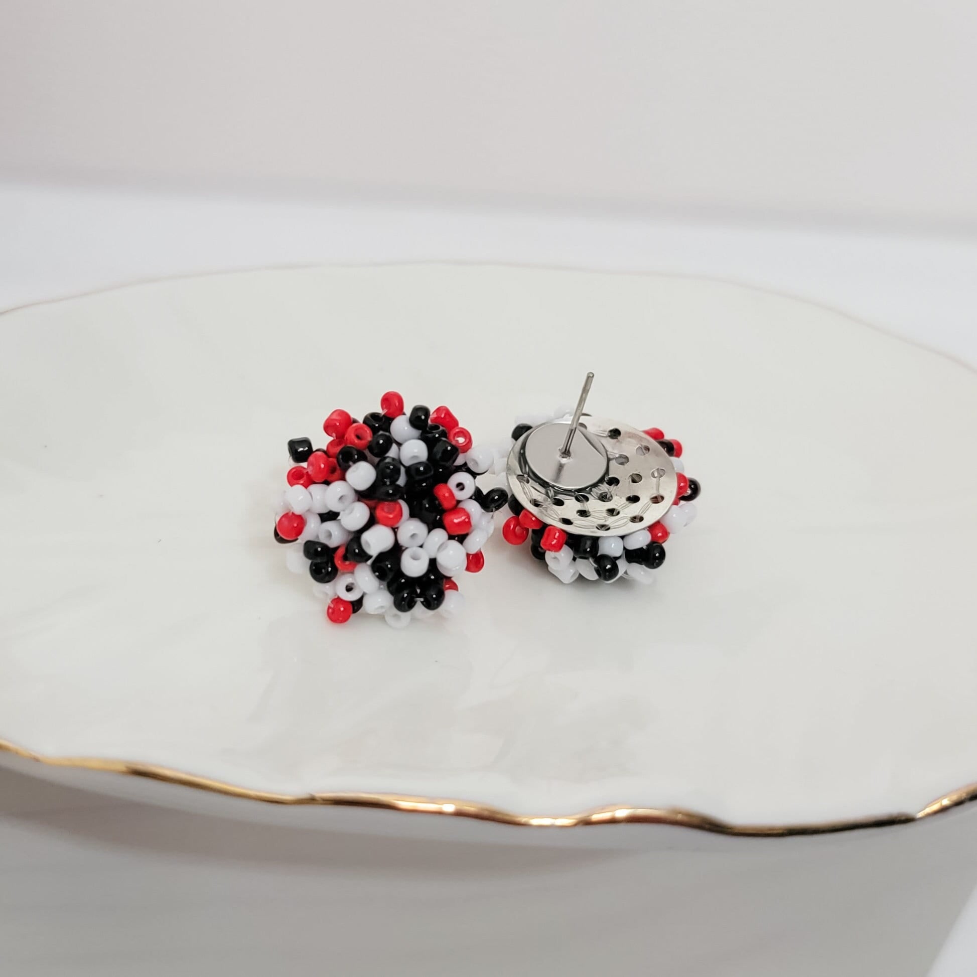 White, Red, and Black Mix 15mm Small Seed Bead Topper, 1 Pair, Seed Bead 60 - 