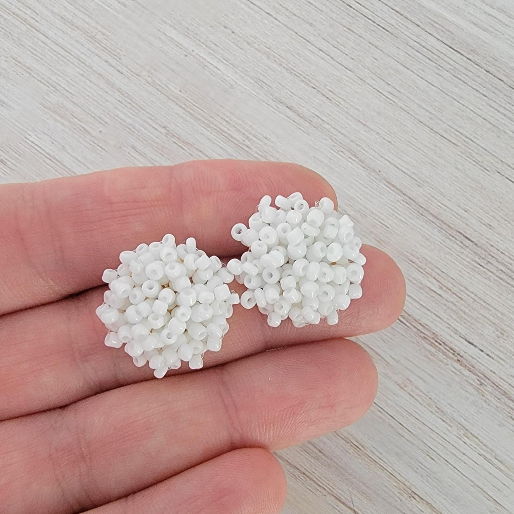 White (Silver Hardware) 15mm Small Seed Bead Topper, 1 Pair, Seed Bead 31 - 