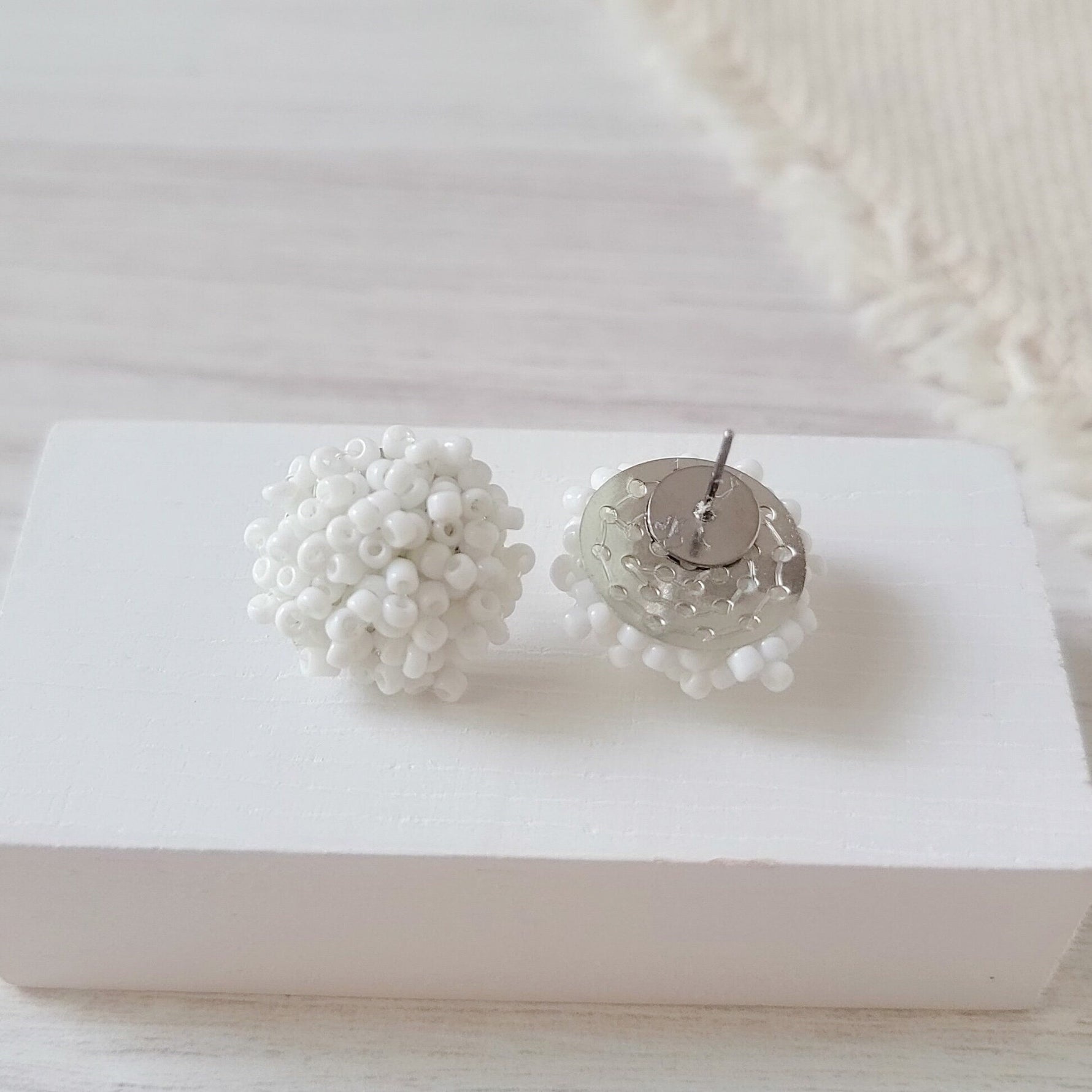White (Silver Hardware) 15mm Small Seed Bead Topper, 1 Pair, Seed Bead 31 - 