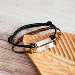 Woven Cord Bar Bracelet (Brown or Black), 1 Total, Metal Blank 47 - 