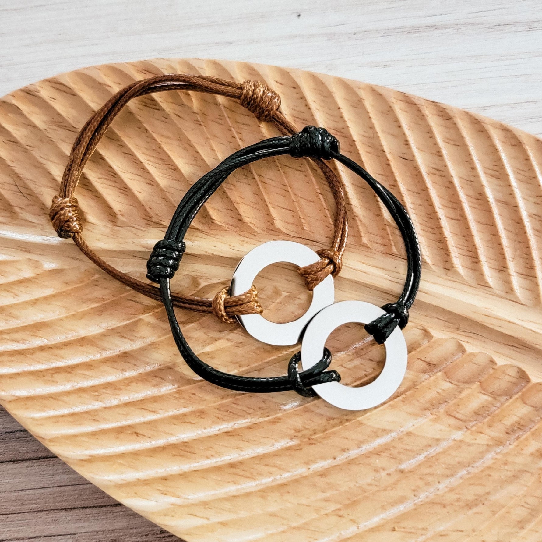 Woven Cord Open Circle Bracelet (Brown or Black), 1 Total, Metal Blank 97 - 