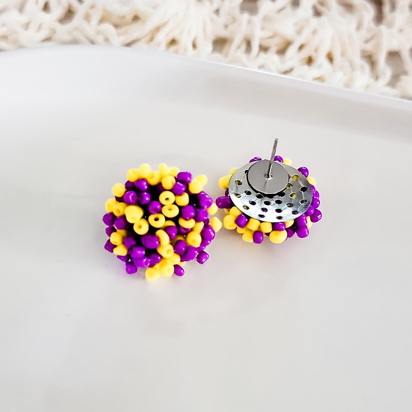 Yellow and Purple Mix 15mm Small Seed Bead Topper, 1 Pair, Seed Bead 50 - 