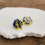 Yellow and Royal Blue Mix 15mm Small Seed Bead Topper, 1 Pair, Seed Bead 52 - 