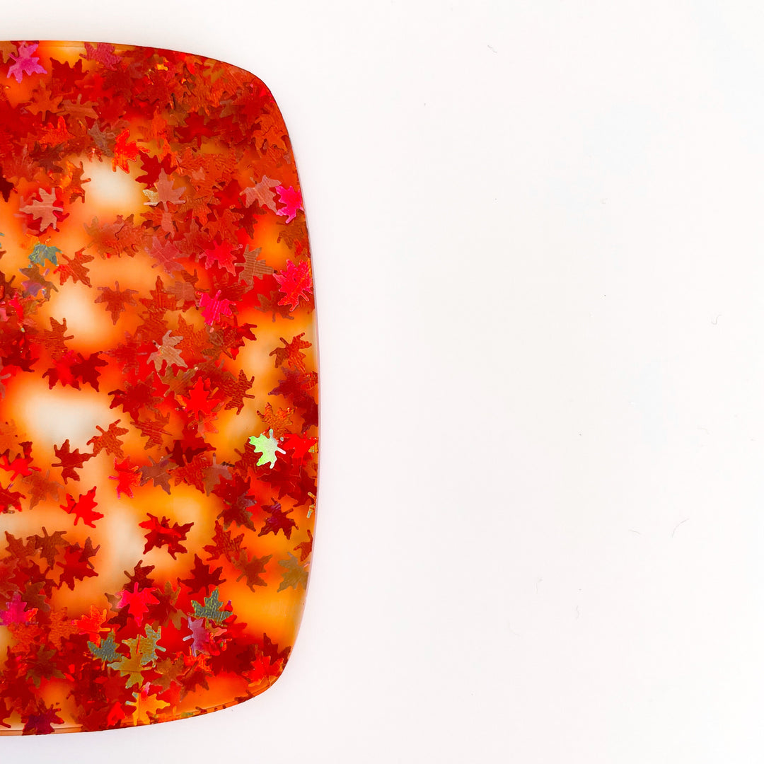 1/8" Holographic Orange Glitter Maple Leaves Cast Acrylic Sheets - Acrylic Sheets